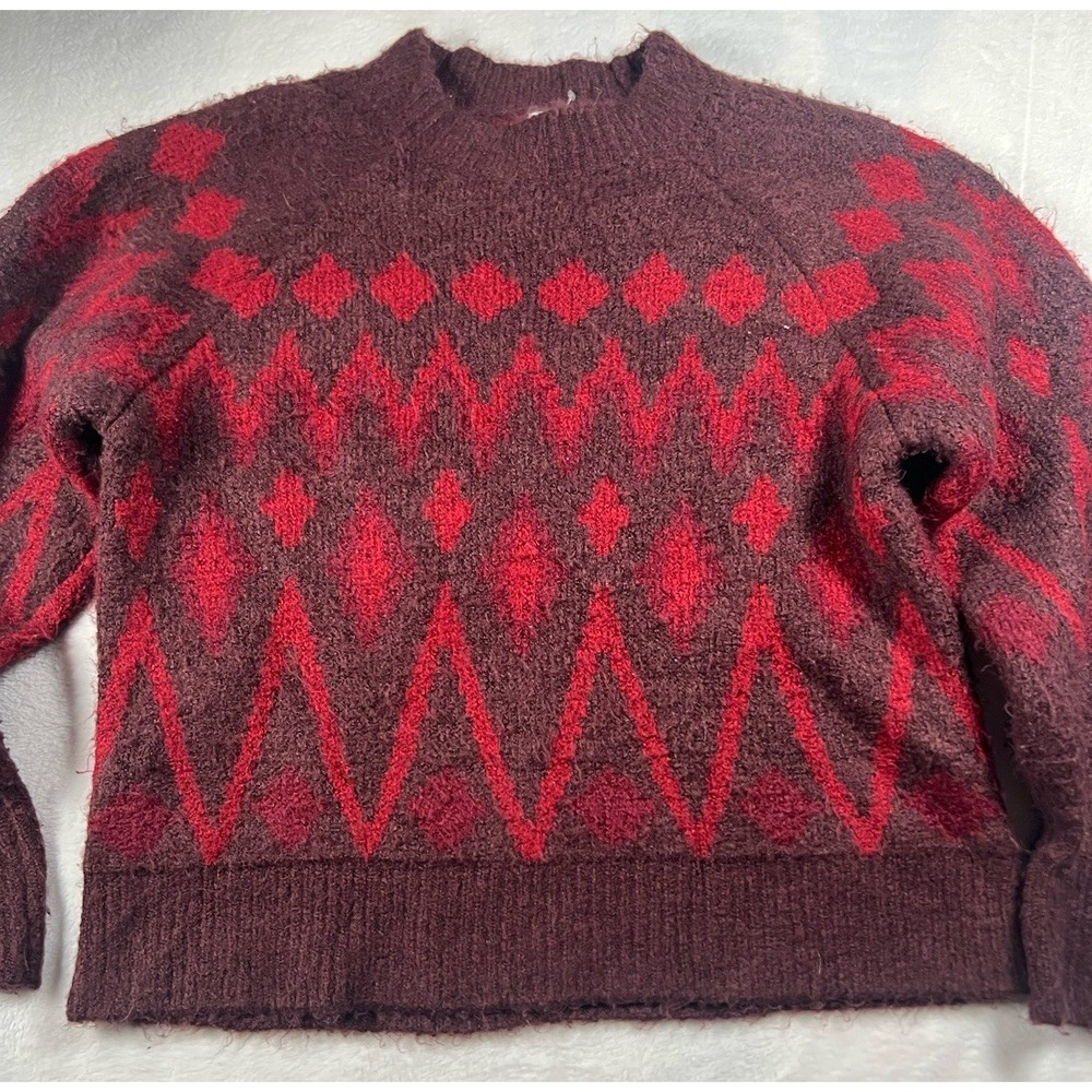 A New Day Women's Vintage Pattern Sweater Size Small Burgundy & Red Print